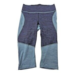 OUTDOOR VOICES Women's L Two-Tone Cropped‎ Workout Leggings Blue Athleisure EUC
